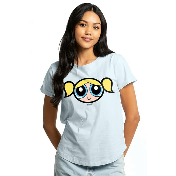 The Powerpuff Girls Bubbles Face Women's Graphic T-Shirt Rolled Sleeve Tee