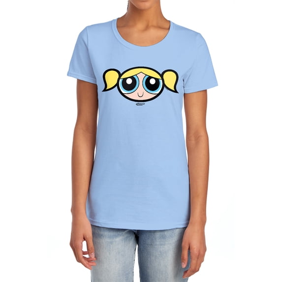The Powerpuff Girls Bubbles Face Women's T Shirt, Light Blue, Large