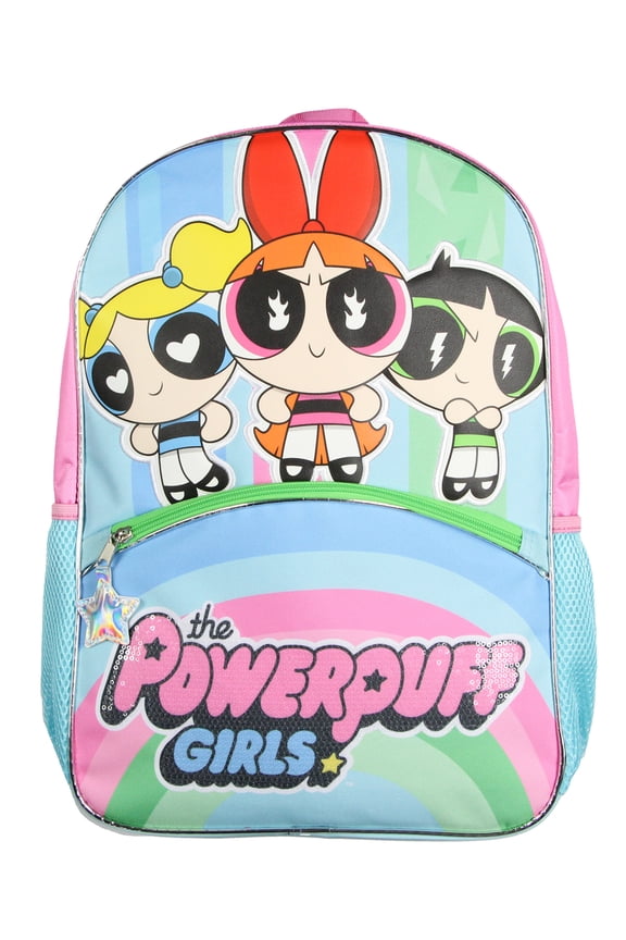 The Powerpuff Girls Buttercup Blossom Bubbles Heroine Stance Backpack 17" Travel Laptop Backpack