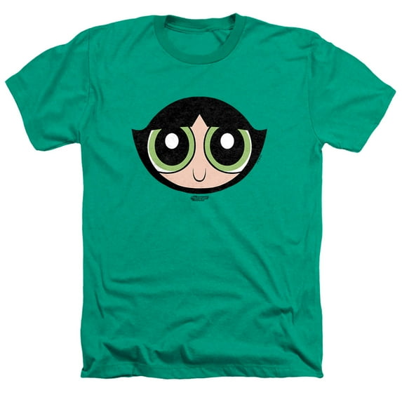 The Powerpuff Girls Buttercup Face Unisex Adult Heather T Shirt, Kelly Green Heather, 3X-Large