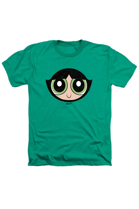 The Powerpuff Girls Buttercup Face Unisex Adult Heather T Shirt, Kelly Green Heather, Large