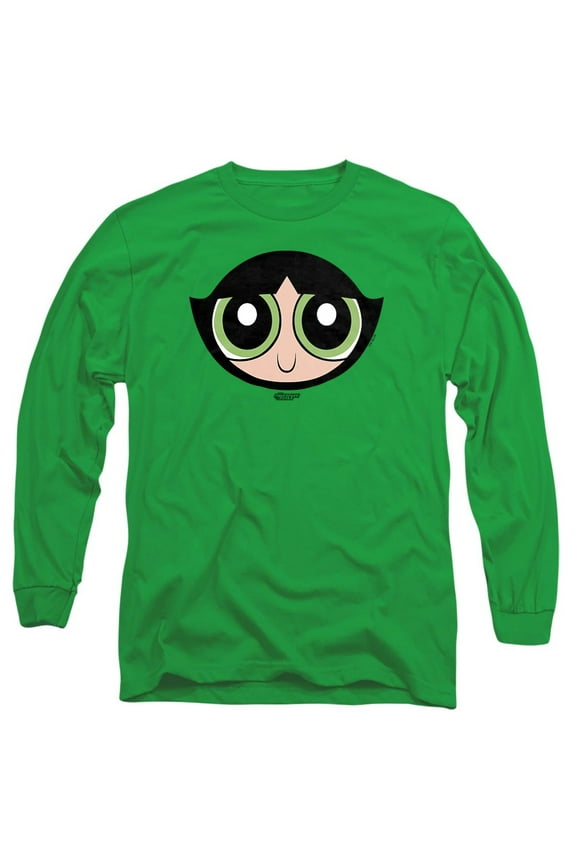 The Powerpuff Girls Buttercup Face Unisex Adult Long-Sleeve T Shirt, Kelly Green, Small