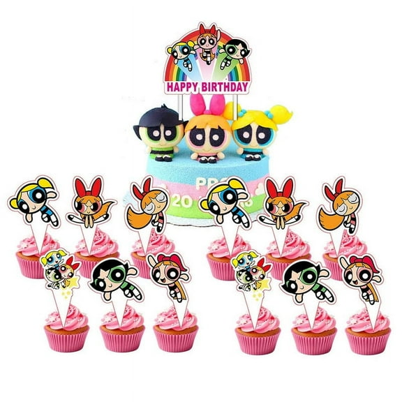 The Powerpuff Girls Cake Topper Cupcake Set Party Supplies Decoration Birthday Decor Kit