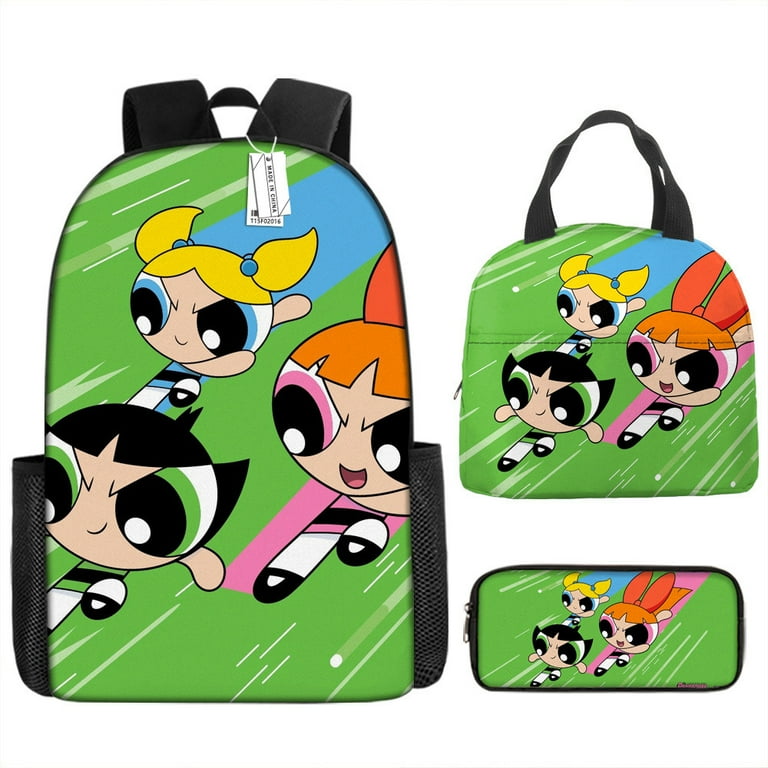 The Powerpuff Girls Cute Buttercup Blossom Bubbles Backpack Primary and Secondary School Backpack Portable Meal Bag