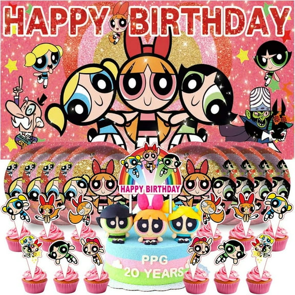 The Powerpuff Girls Plates Birthday Supplies Decorations Decor Backdrop Banner Cake Topper Fans