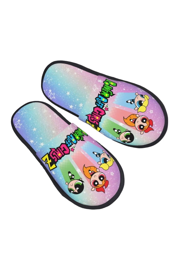 The Powerpuff Girls Furry Slippers For Men Women Fuzzy House Slippers Winter Anti-Slip Indoor And Outdoor Slip On Shoes Large
