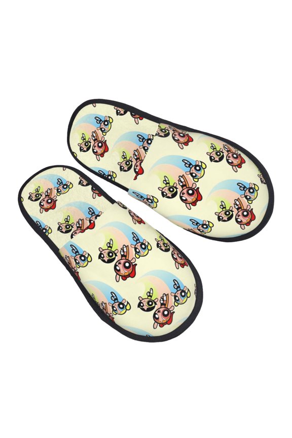 The Powerpuff Girls Furry Slippers For Men Women Fuzzy House Slippers Winter Anti-Slip Indoor And Outdoor Slip On Shoes Large