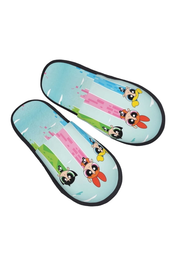 The Powerpuff Girls Furry Slippers For Men Women Fuzzy House Slippers Winter Anti-Slip Indoor And Outdoor Slip On Shoes Large