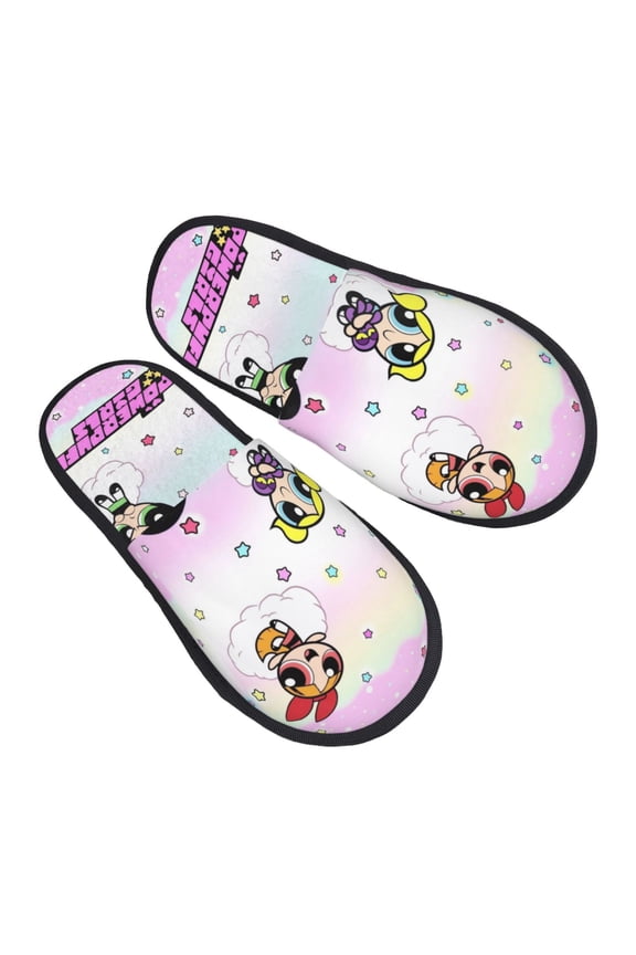 The Powerpuff Girls Furry Slippers For Men Women Fuzzy House Slippers Winter Anti-Slip Indoor And Outdoor Slip On Shoes Medium