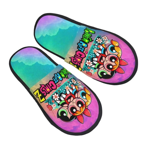 The Powerpuff Girls Furry Slippers For Men Women Fuzzy House Slippers Winter Anti-Slip Indoor And Outdoor Slip On Shoes Medium