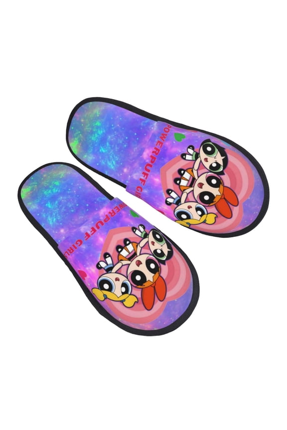 The Powerpuff Girls Furry Slippers For Men Women Fuzzy House Slippers Winter Anti-Slip Indoor And Outdoor Slip On Shoes Medium