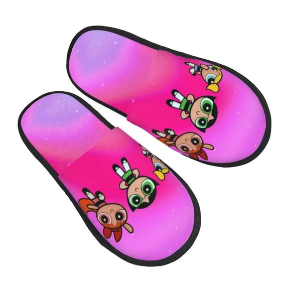 The Powerpuff Girls Furry Slippers For Men Women Fuzzy House Slippers Winter Anti-Slip Indoor And Outdoor Slip On Shoes Medium