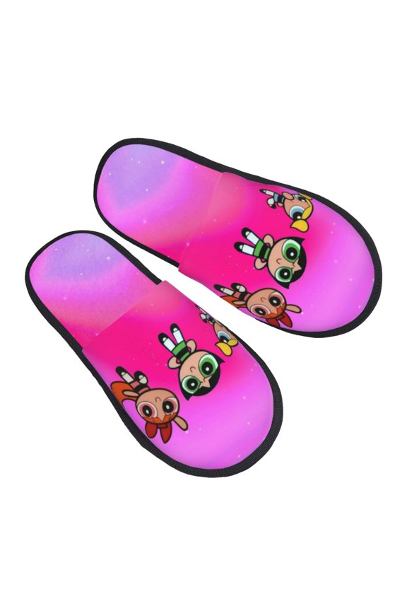 The Powerpuff Girls Furry Slippers For Men Women Fuzzy House Slippers Winter Anti-Slip Indoor And Outdoor Slip On Shoes Medium