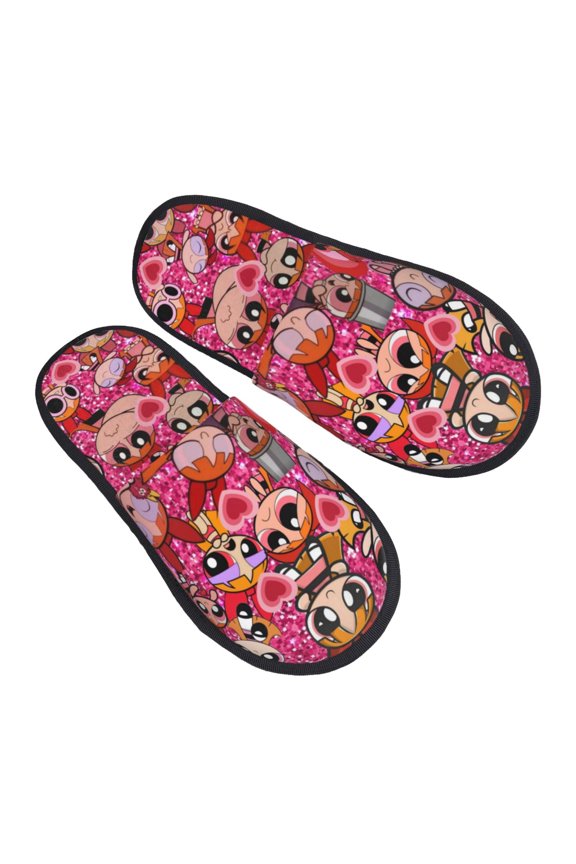 The Powerpuff Girls Furry Slippers For Men Women Fuzzy House Slippers Winter Anti-Slip Indoor And Outdoor Slip On Shoes Medium