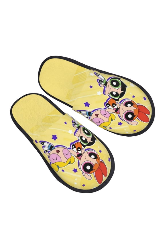 The Powerpuff Girls Furry Slippers For Men Women Fuzzy House Slippers Winter Anti-Slip Indoor And Outdoor Slip On Shoes Medium