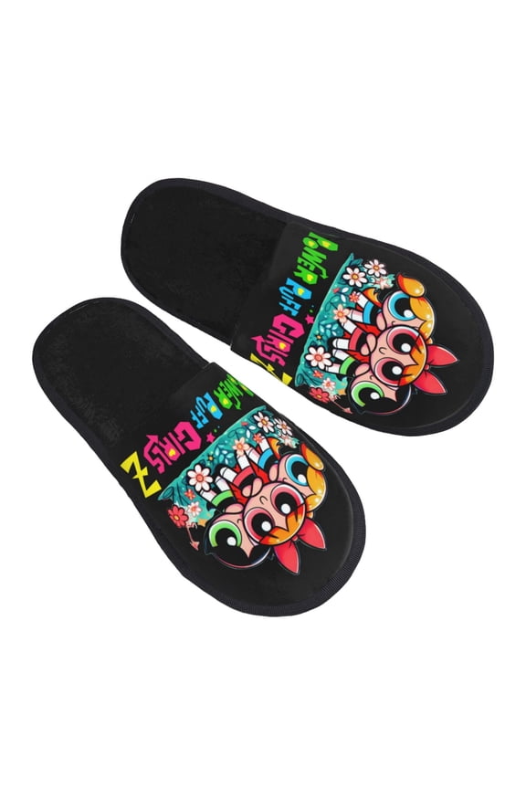 The Powerpuff Girls Furry Slippers For Men Women Fuzzy House Slippers Winter Anti-Slip Indoor And Outdoor Slip On Shoes Medium