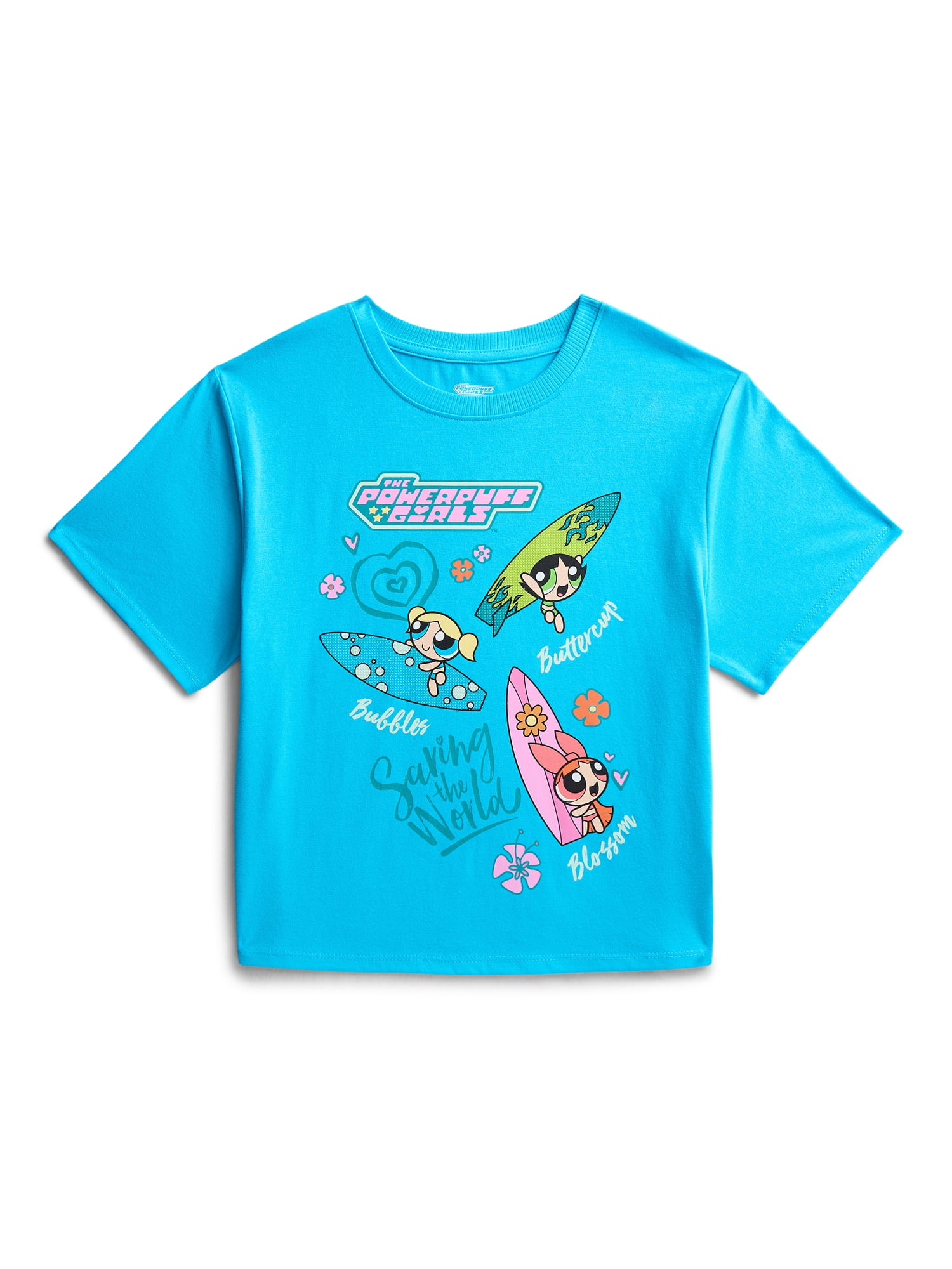 The Powerpuff Girls Girls Graphic Embellished Crewneck Tee with Short Sleeves, Sizes 4-16