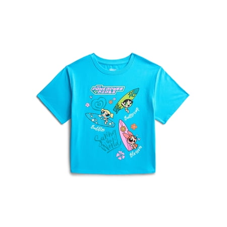 The Powerpuff Girls Girls Graphic Embellished Crewneck Tee with Short Sleeves, Sizes 4-16