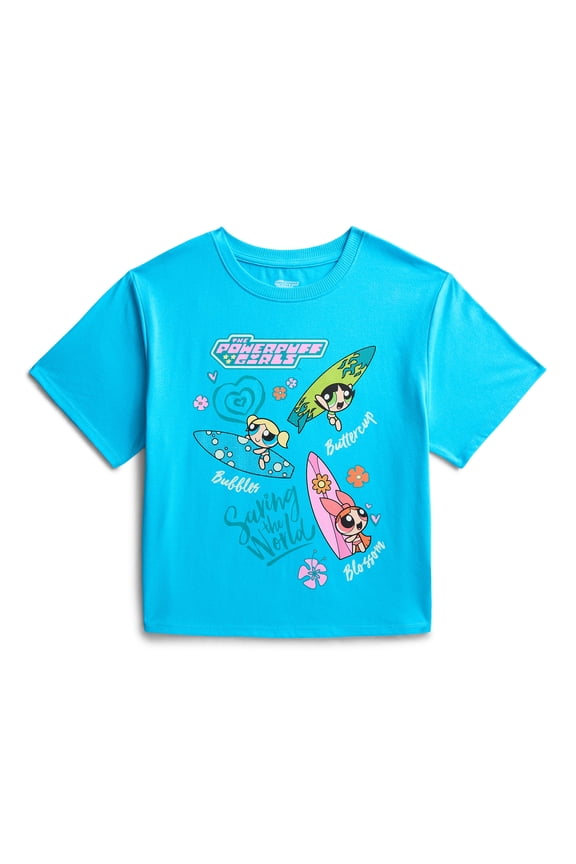 The Powerpuff Girls Girls Graphic Embellished Crewneck Tee with Short Sleeves, Sizes 4-16