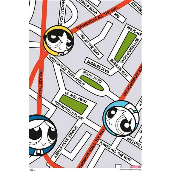 The Powerpuff Girls - Group Map Wall Poster, 22.375" x 34"
