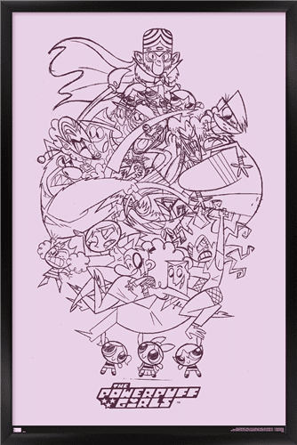 The Powerpuff Girls - Group Sketch Wall Poster, 14.725" x 22.375", Framed