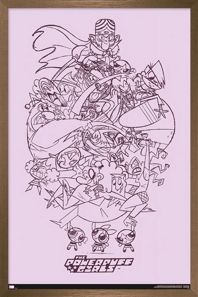 The Powerpuff Girls - Group Sketch Wall Poster, 22.375" x 34", Framed