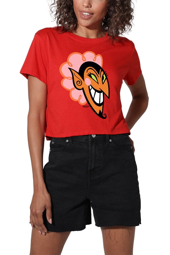 The Powerpuff Girls Him Devil Face Women's Crop Top T-Shirt, Red, Medium