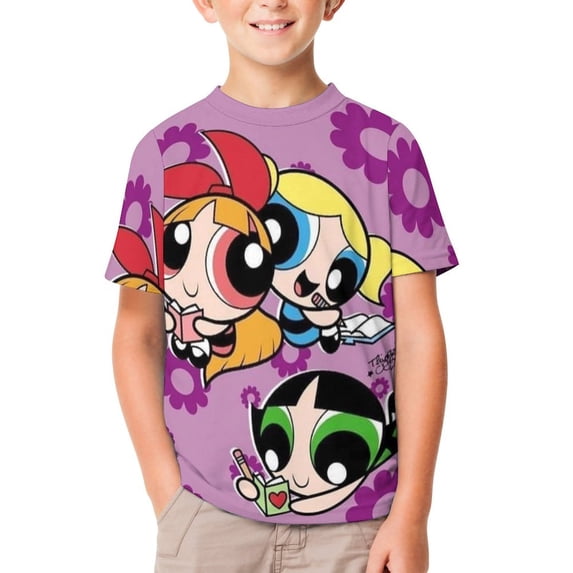 The Powerpuff Girls Kids Short Sleeve Tee Shirt Novelty Crewneck T-Shirts Unisex Summer Blouse Tops for Boys Girls 130CM