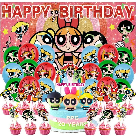 The Powerpuff Girls Latex Balloons Birthday Party Supplies Kit Decor Banner Decorations Backdrop Cake Topper