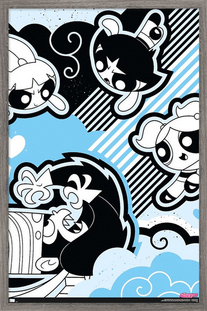The Powerpuff Girls - Mojo Fight Wall Poster, 14.725" x 22.375", Framed