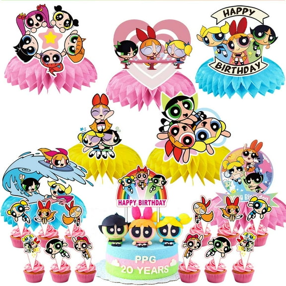 The Powerpuff Girls Party Decor Supplies Honeycomb Centerpieces Table Toppers Cake Toppers Decorations for Birthday