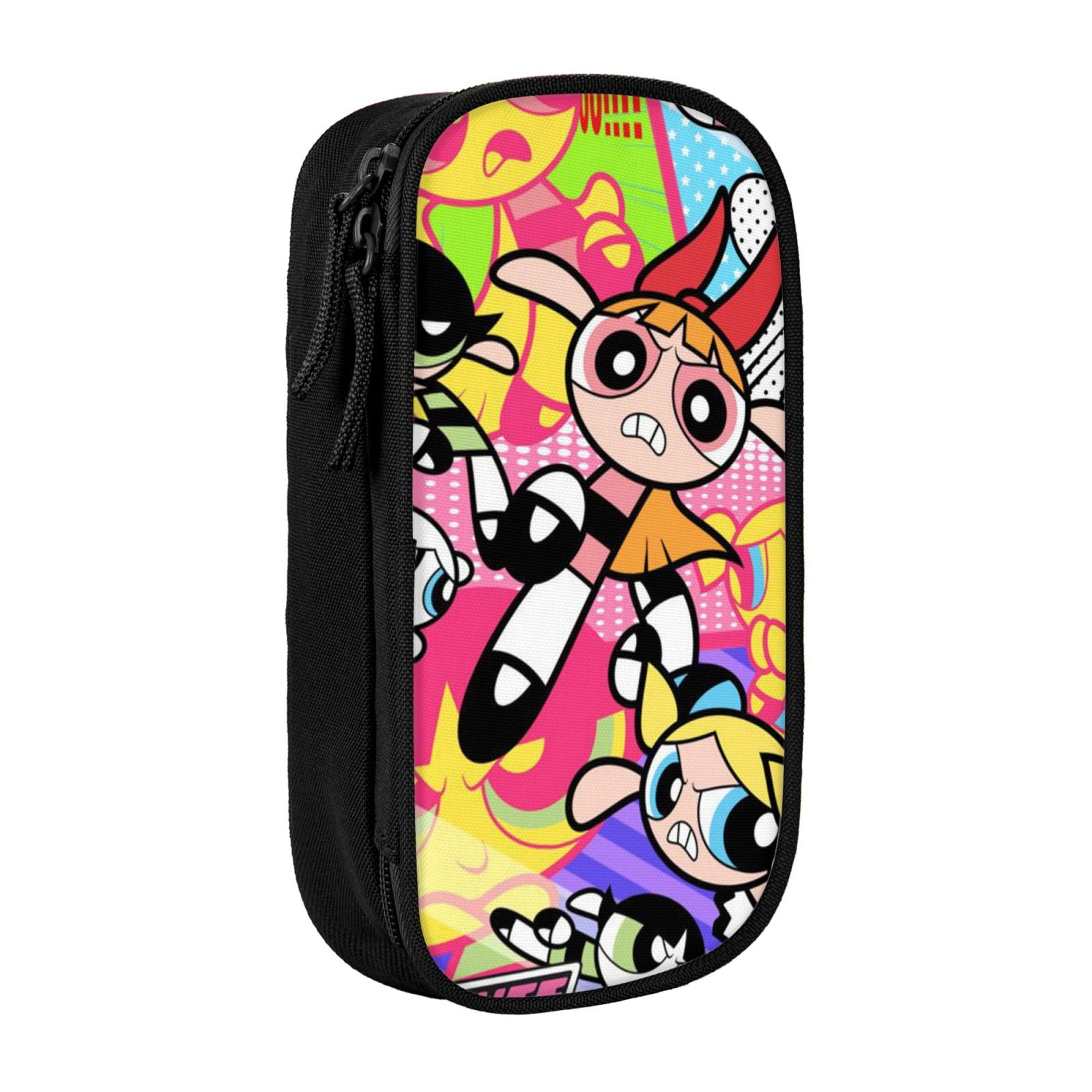 The Powerpuff Gi-rls Pencil Case Large Capacity Pencil Pouch Penbag Office Stationery Organizer Travel Makeup Bag Black