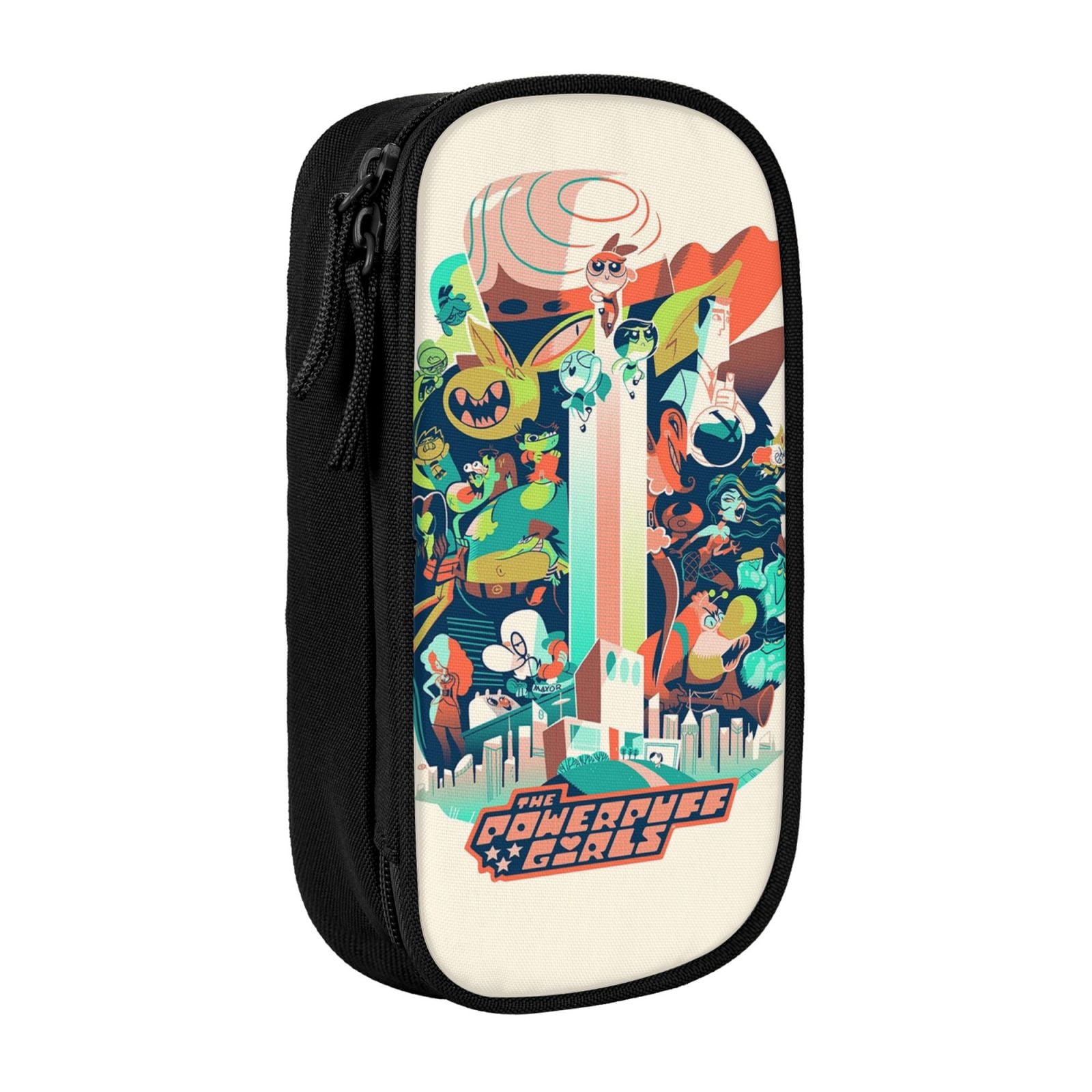 The Powerpuff Gi-rls Pencil Case Large Capacity Pencil Pouch Penbag Office Stationery Organizer Travel Makeup Bag Black