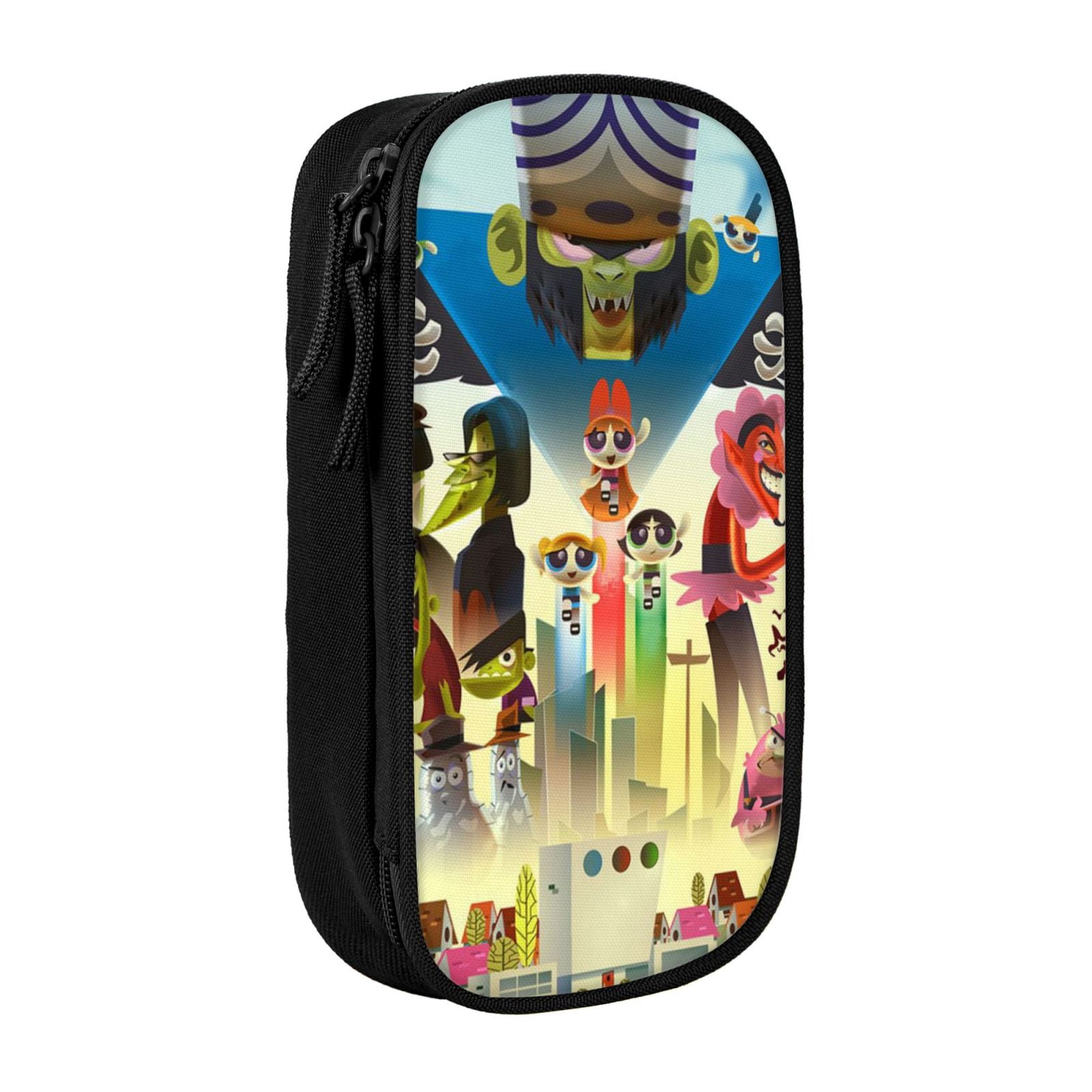 The Powerpuff Gi-rls Pencil Case Large Capacity Pencil Pouch Penbag Office Stationery Organizer Travel Makeup Bag Black