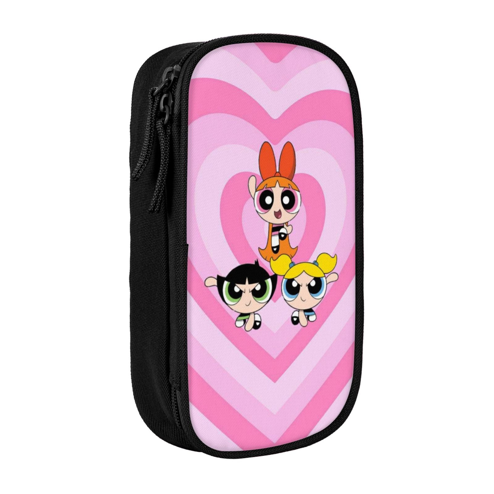 The Powerpuff Gi-rls Pencil Case Large Capacity Pencil Pouch Penbag Office Stationery Organizer Travel Makeup Bag Black