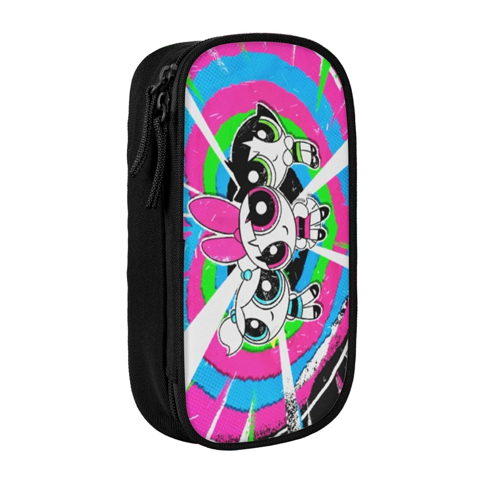 The Powerpuff Gi-rls Pencil Case Large Capacity Pencil Pouch Penbag Office Stationery Organizer Travel Makeup Bag Black