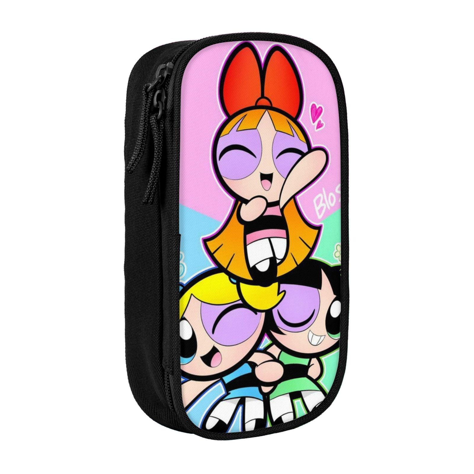 The Powerpuff Gi-rls Pencil Case Large Capacity Pencil Pouch Penbag Office Stationery Organizer Travel Makeup Bag Black