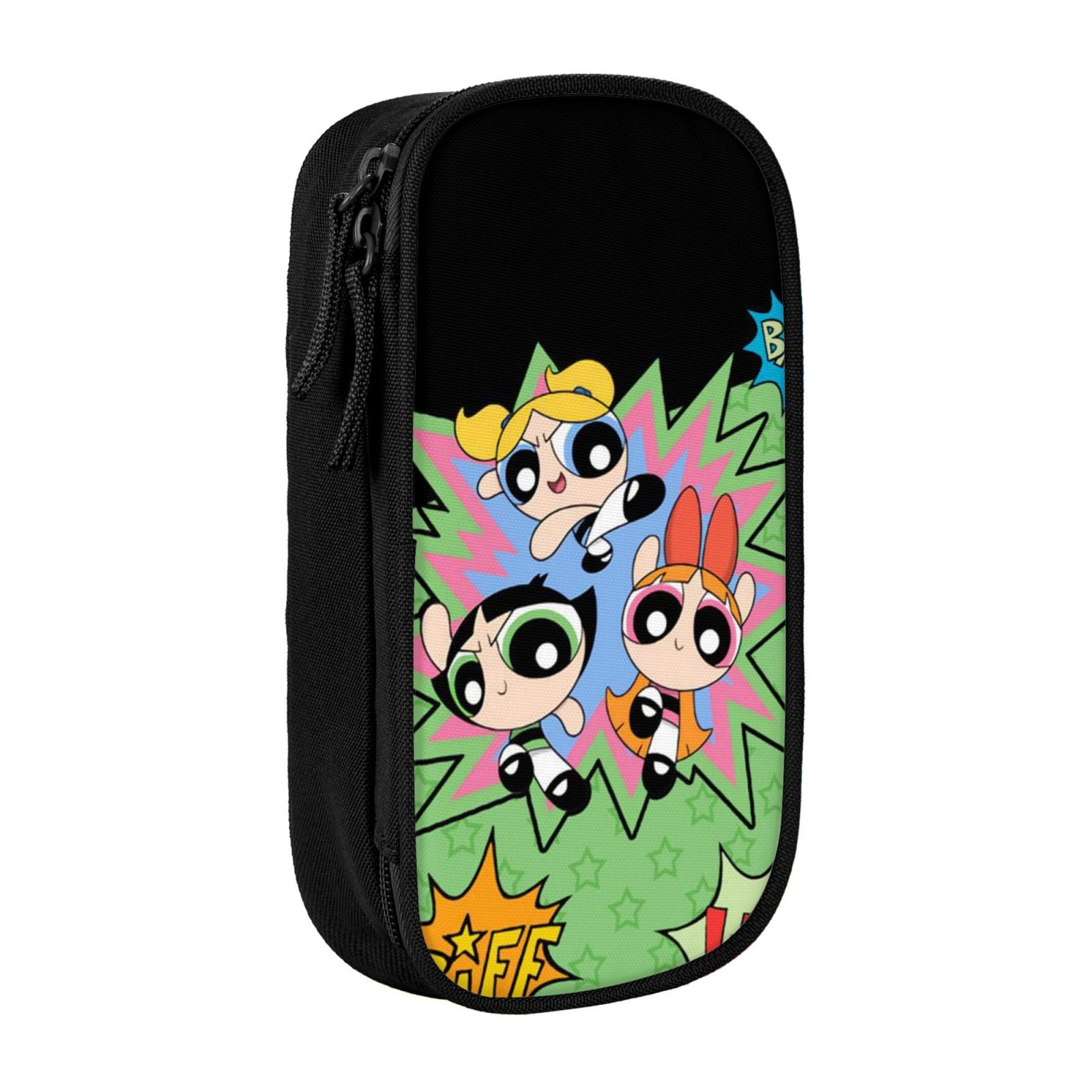 The Powerpuff Gi-rls Pencil Case Large Capacity Pencil Pouch Penbag Office Stationery Organizer Travel Makeup Bag Black