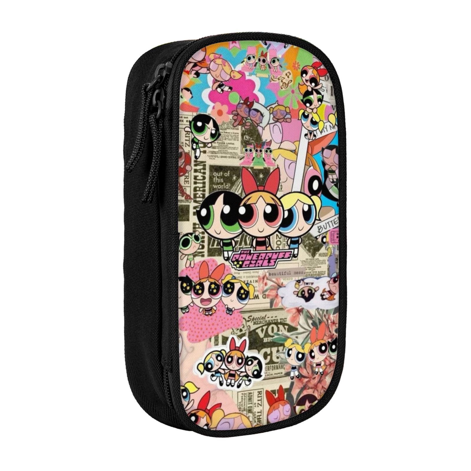 The Powerpuff Gi-rls Pencil Case Large Capacity Pencil Pouch Penbag Office Stationery Organizer Travel Makeup Bag Black