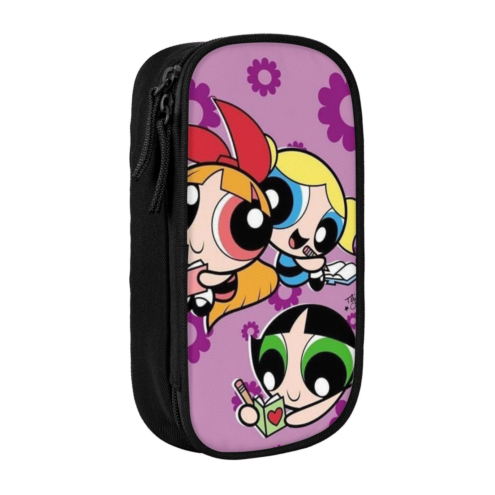 The Powerpuff Gi-rls Pencil Case Large Capacity Pencil Pouch Penbag Office Stationery Organizer Travel Makeup Bag Black