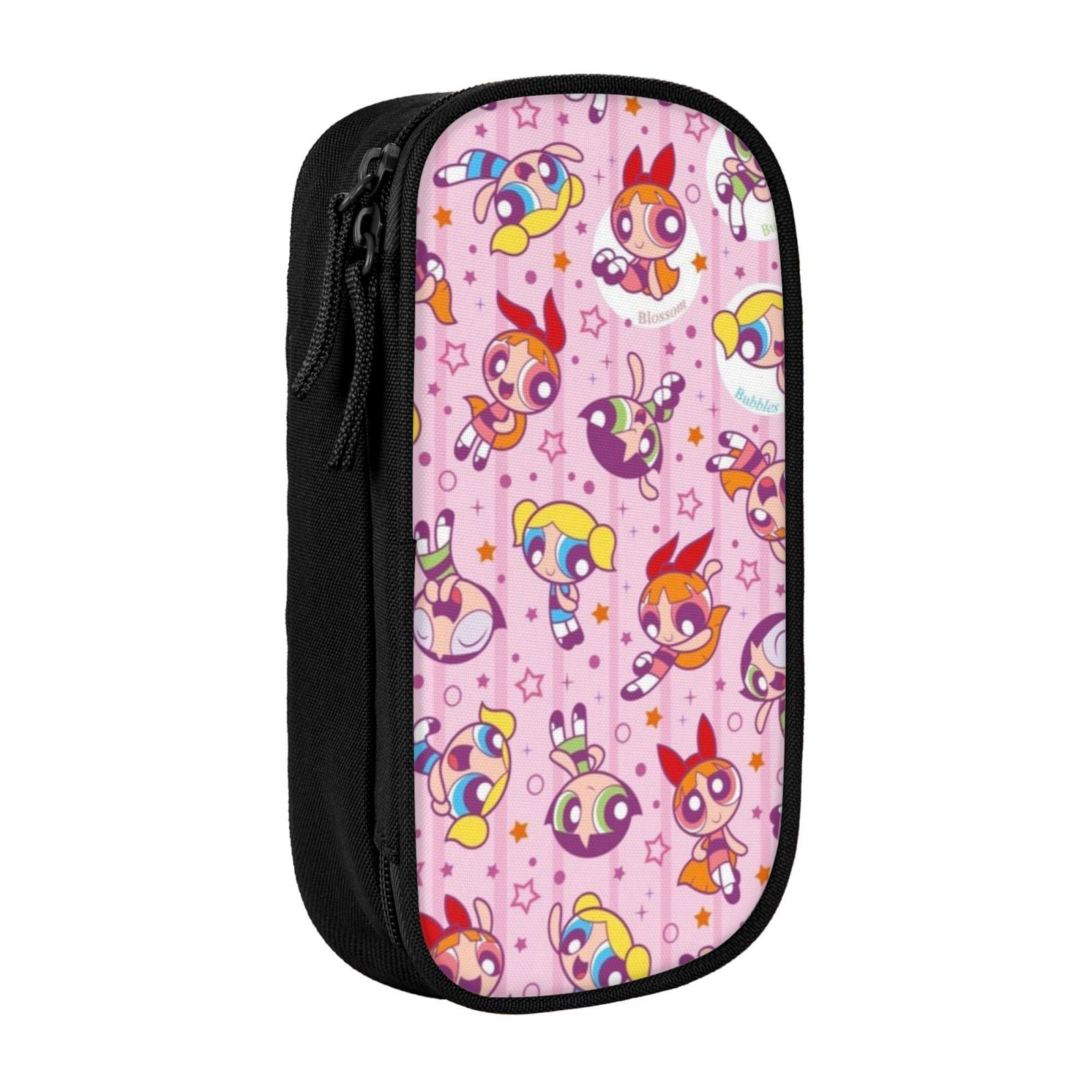 The Powerpuff Gi-rls Pencil Case Large Capacity Pencil Pouch Penbag Office Stationery Organizer Travel Makeup Bag Black