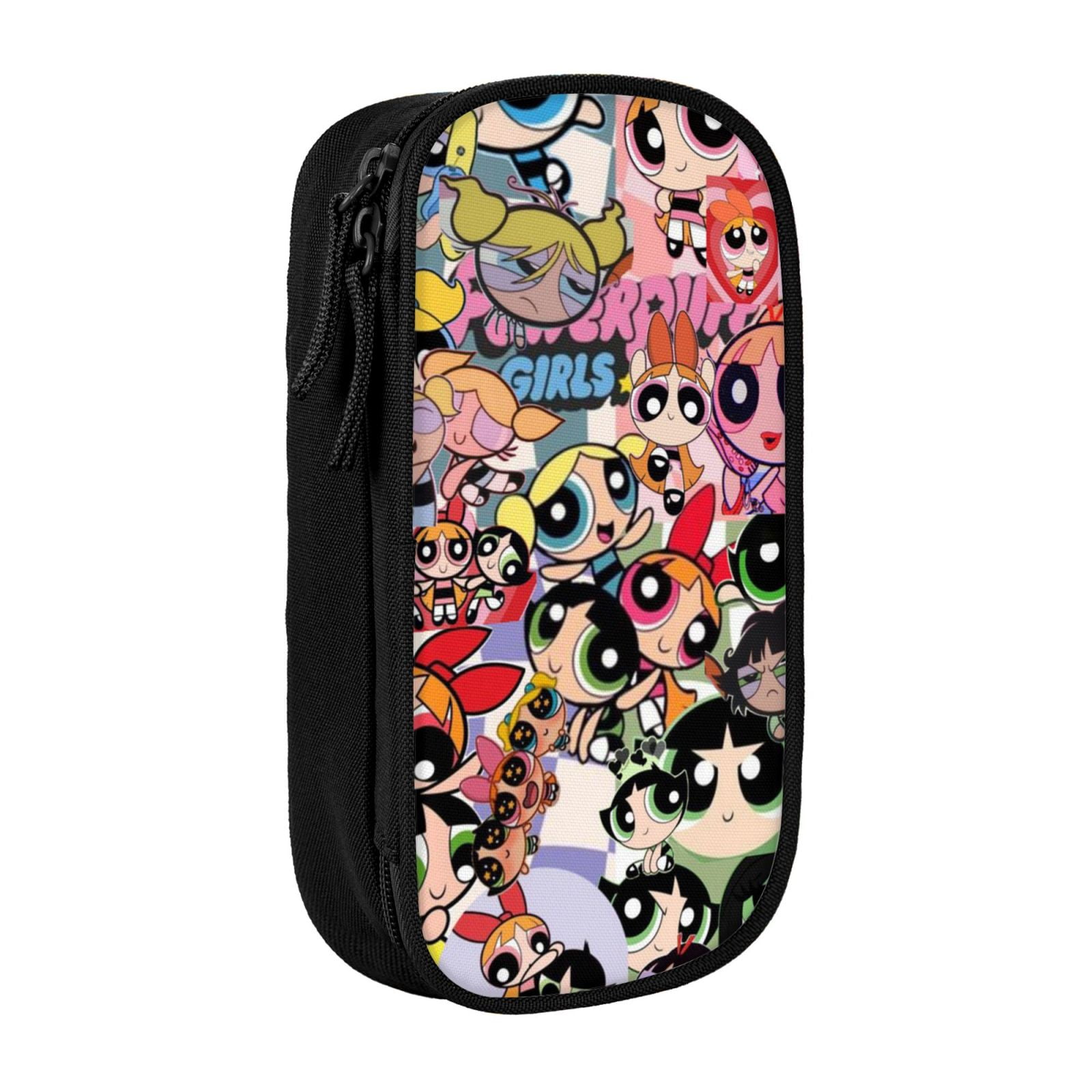 The Powerpuff Gi-rls Pencil Case Large Capacity Pencil Pouch Penbag Office Stationery Organizer Travel Makeup Bag Black