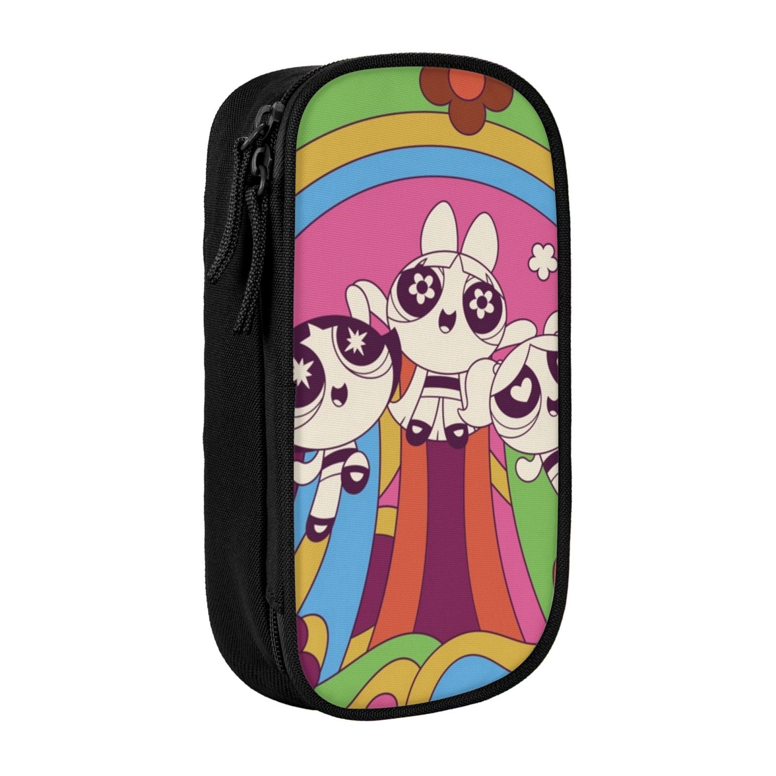 The Powerpuff Gi-rls Pencil Case Large Capacity Pencil Pouch Penbag Office Stationery Organizer Travel Makeup Bag Black