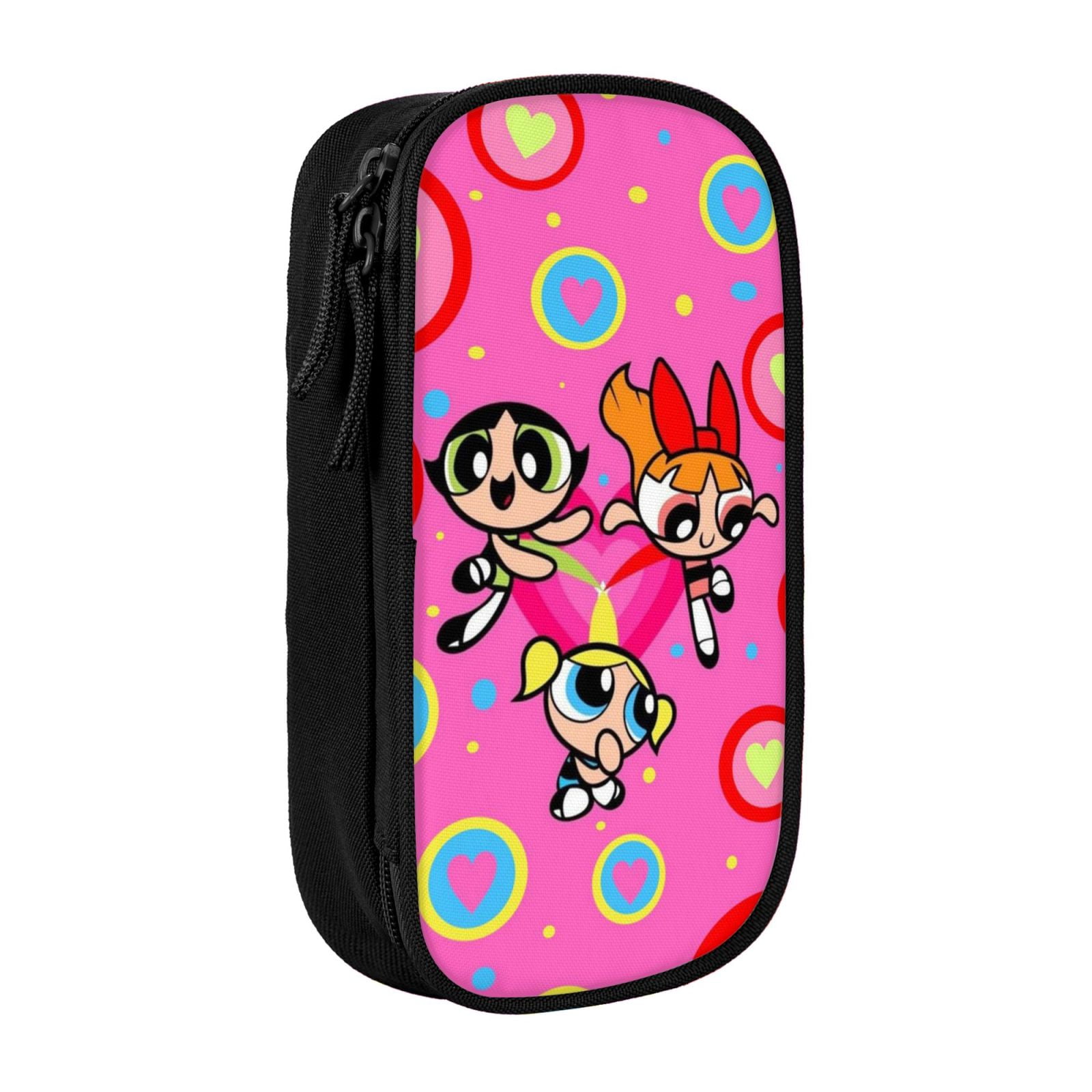 The Powerpuff Gi-rls Pencil Case Large Capacity Pencil Pouch Penbag Office Stationery Organizer Travel Makeup Bag Black