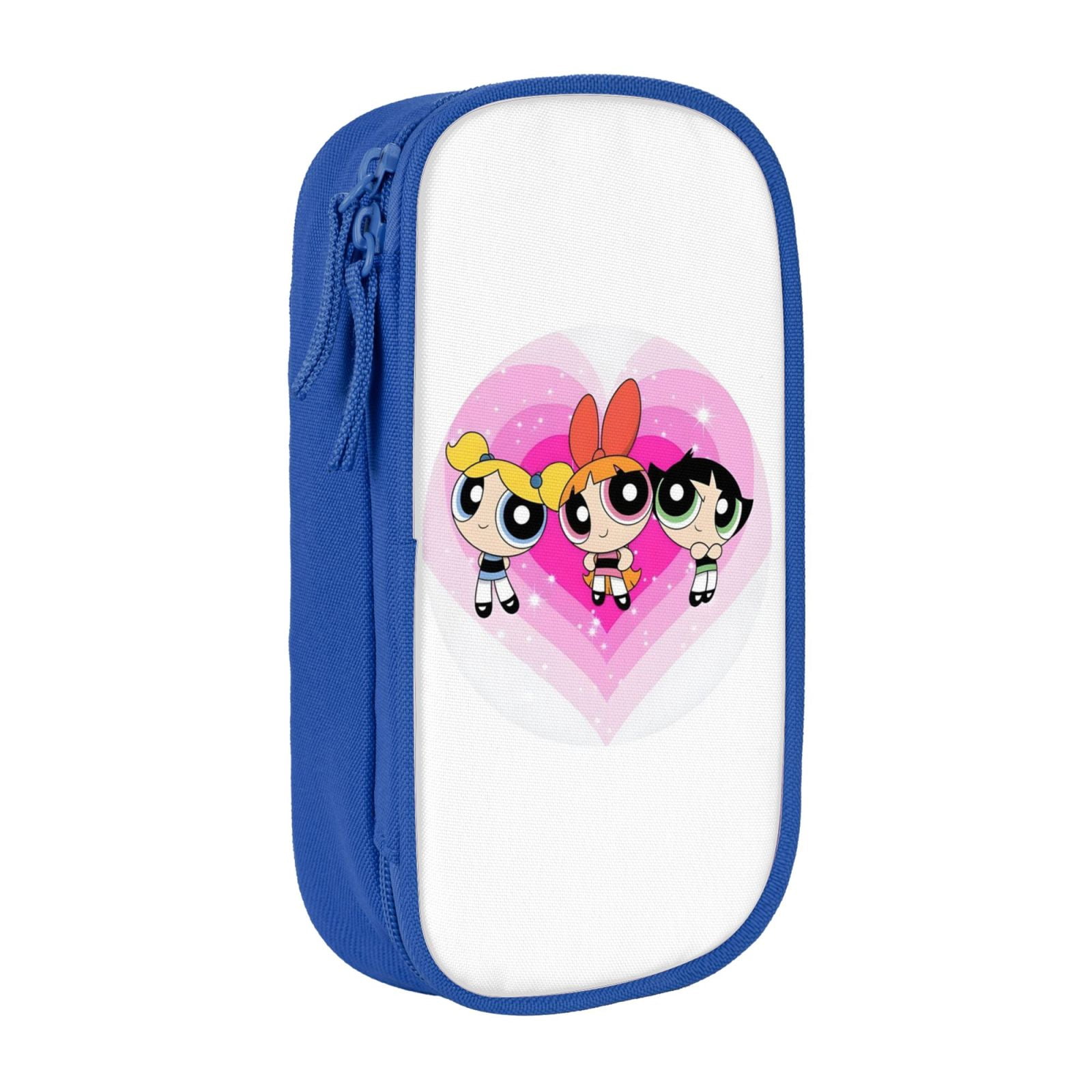 The Powerpuff Gi-rls Pencil Case Large Capacity Pencil Pouch Penbag Office Stationery Organizer Travel Makeup Bag Blue