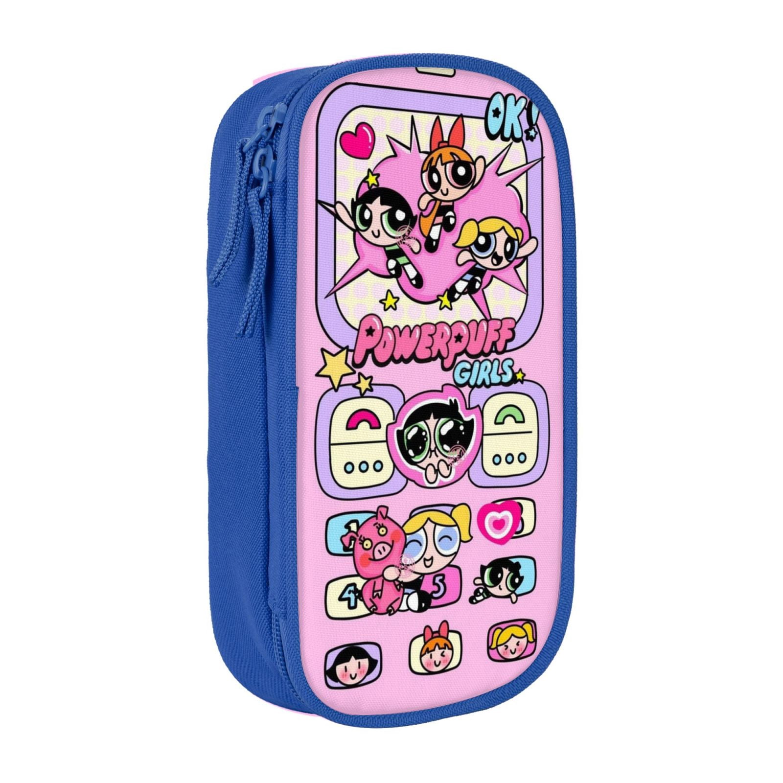 The Powerpuff Gi-rls Pencil Case Large Capacity Pencil Pouch Penbag Office Stationery Organizer Travel Makeup Bag Blue