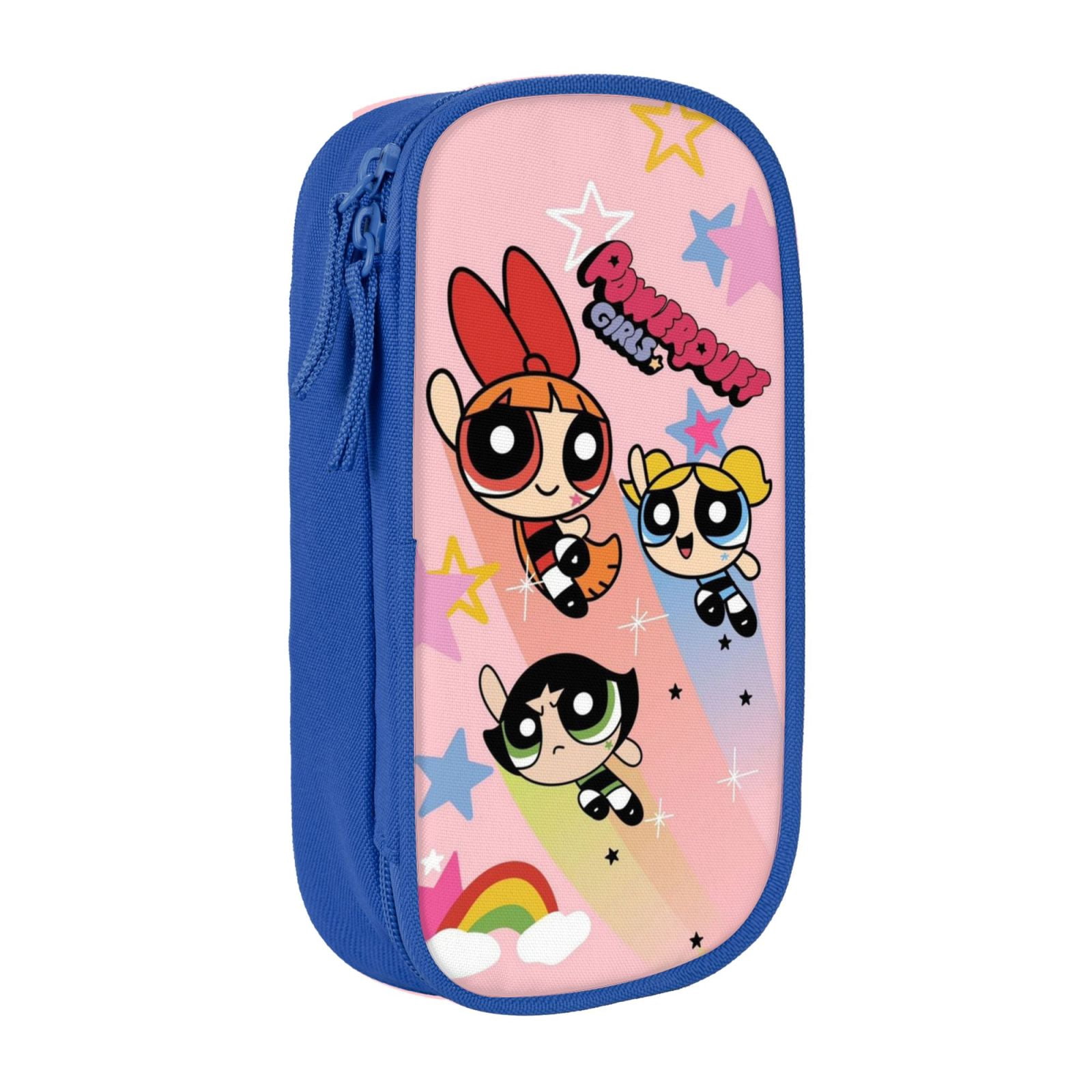 The Powerpuff Gi-rls Pencil Case Large Capacity Pencil Pouch Penbag Office Stationery Organizer Travel Makeup Bag Blue