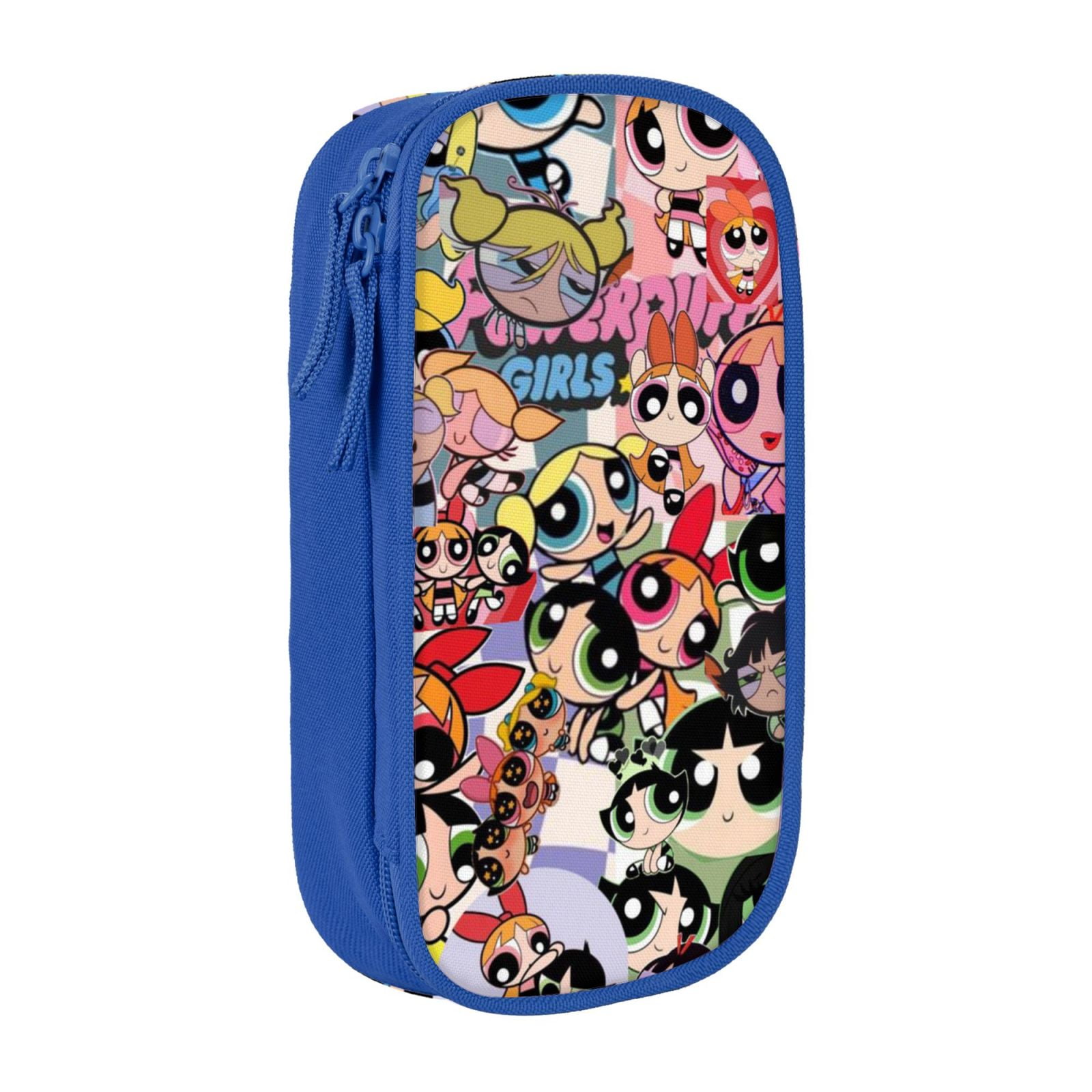 The Powerpuff Gi-rls Pencil Case Large Capacity Pencil Pouch Penbag Office Stationery Organizer Travel Makeup Bag Blue