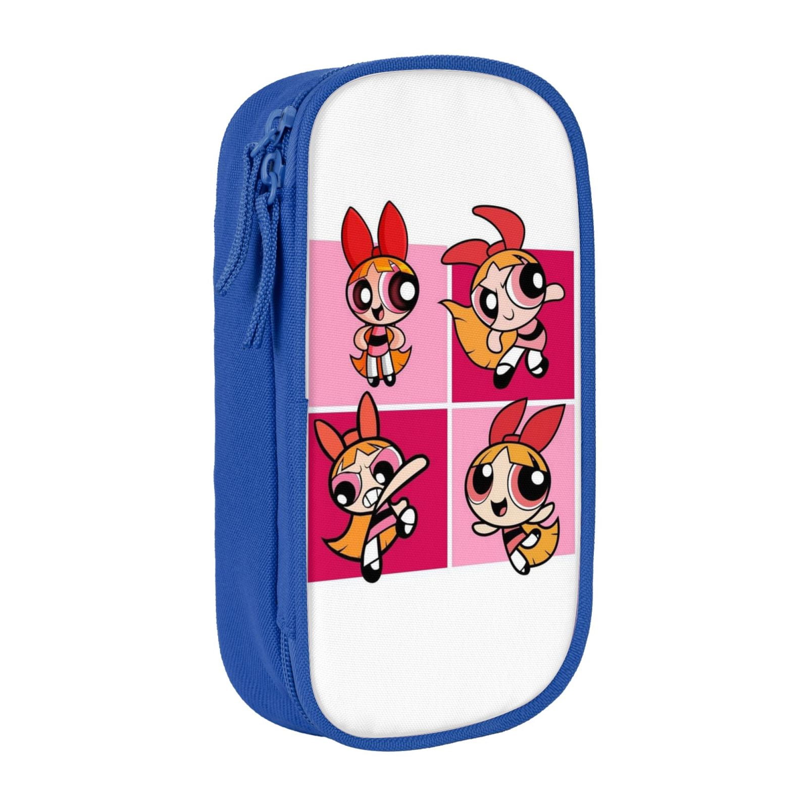 The Powerpuff Gi-rls Pencil Case Large Capacity Pencil Pouch Penbag Office Stationery Organizer Travel Makeup Bag Blue