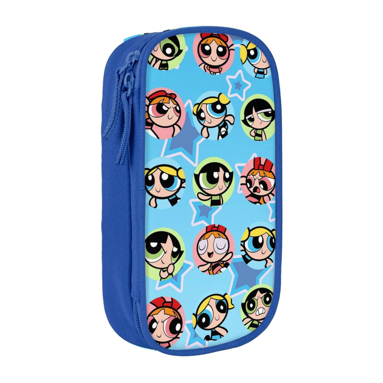 The Powerpuff Gi-rls Pencil Case Large Capacity Pencil Pouch Penbag Office Stationery Organizer Travel Makeup Bag Blue